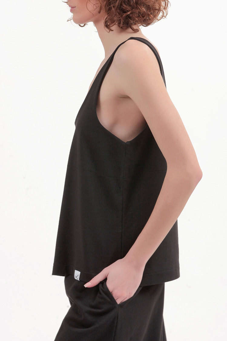 TANK TOP WITH DEEP NECKLINE — BLACK