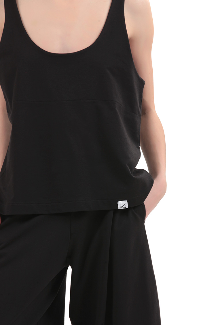 TANK TOP WITH DEEP NECKLINE — BLACK