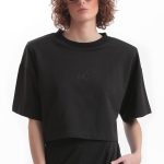 T SHIRT WITH OVERSIZED SHOULDERS AND LOGO — BLACK