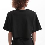 T SHIRT WITH OVERSIZED SHOULDERS AND LOGO — BLACK