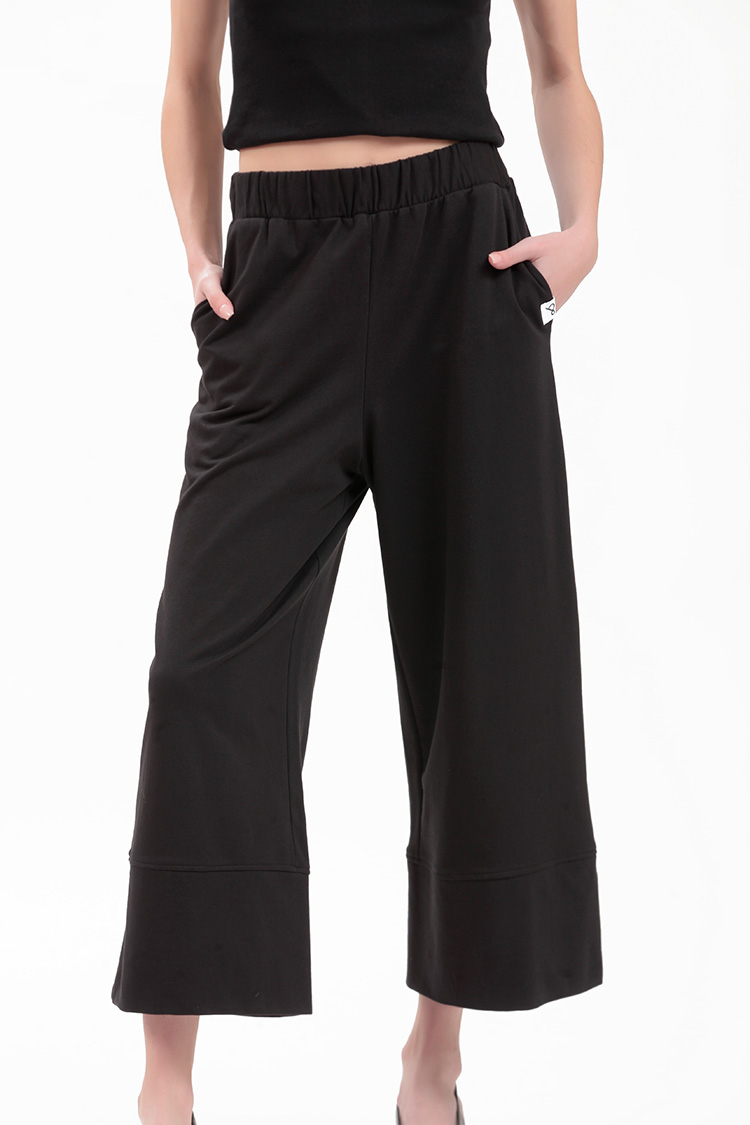 WIDE LEG ZIP CULLOTES — BLACK