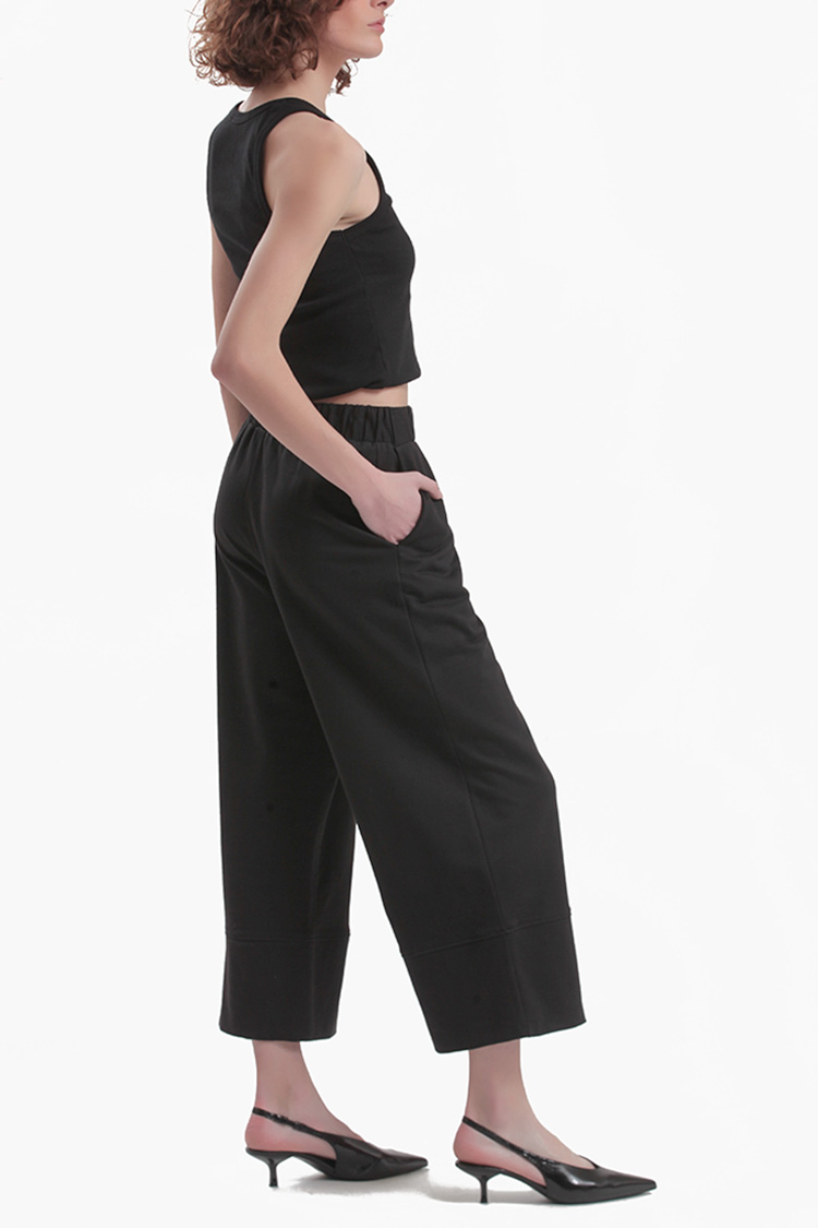 WIDE LEG ZIP CULLOTES — BLACK