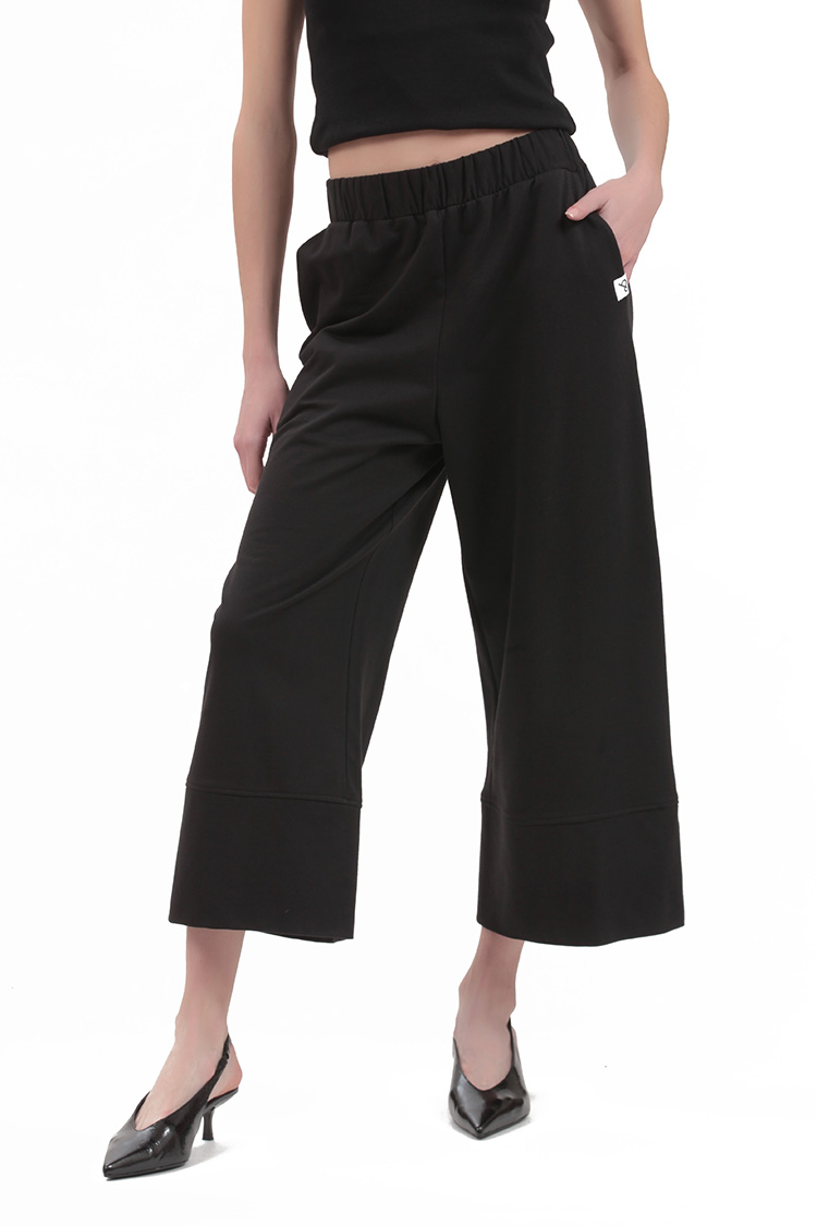 WIDE LEG ZIP CULLOTES — BLACK