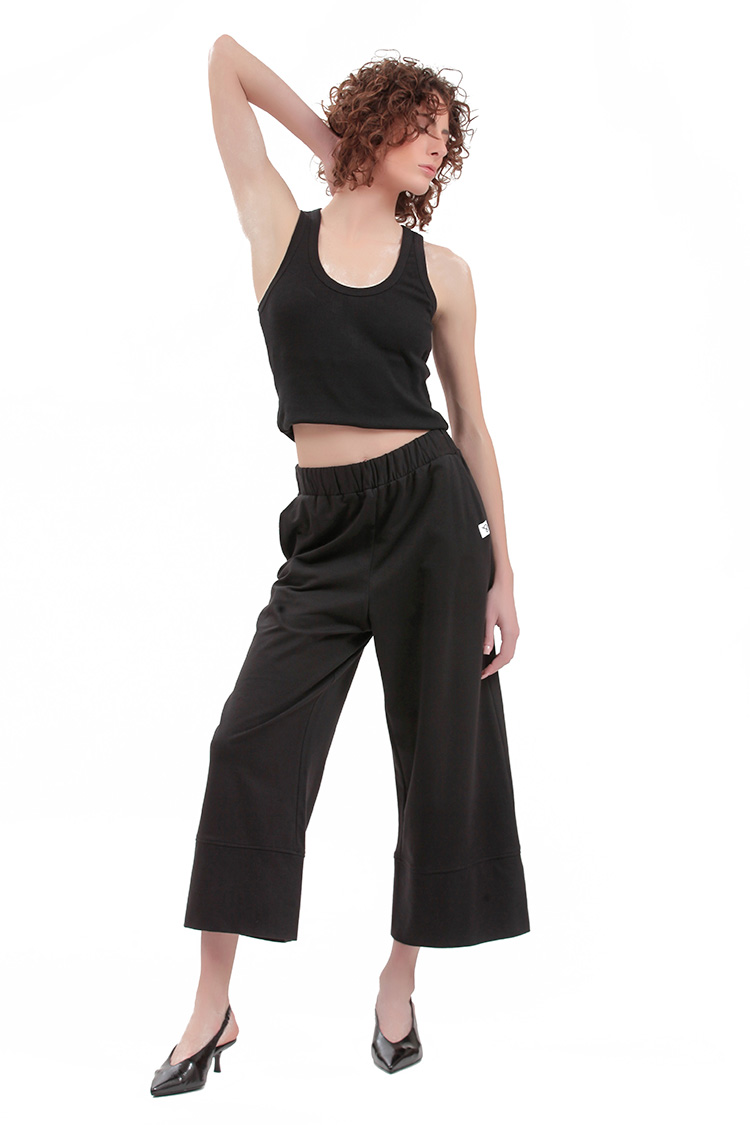 WIDE LEG ZIP CULLOTES — BLACK