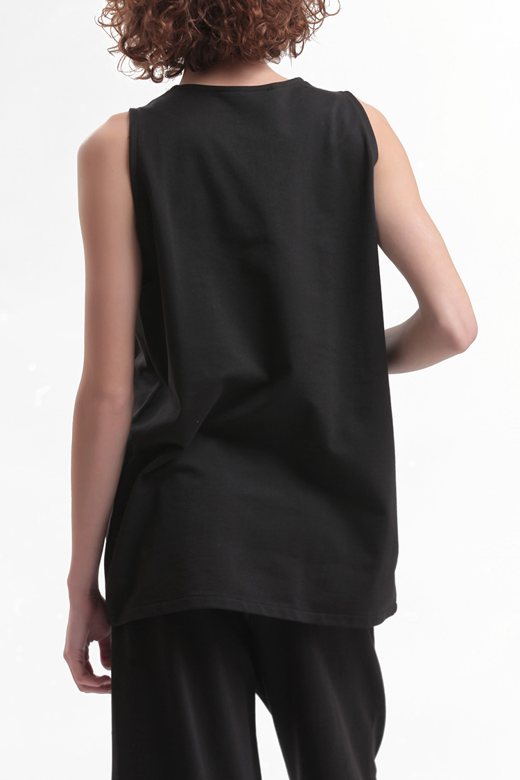 SLEEVELESS TOP WITH ASYMMETRIC FRONT OPENING