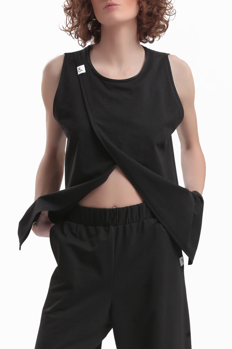 SLEEVELESS TOP WITH ASYMMETRIC FRONT OPENING