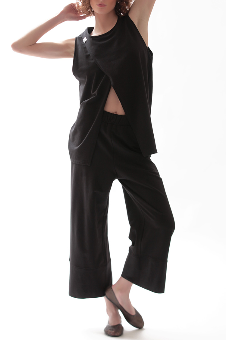 WIDE LEG ZIP CULLOTES — BLACK
