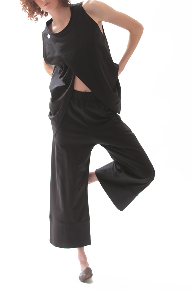 WIDE LEG ZIP CULLOTES — BLACK