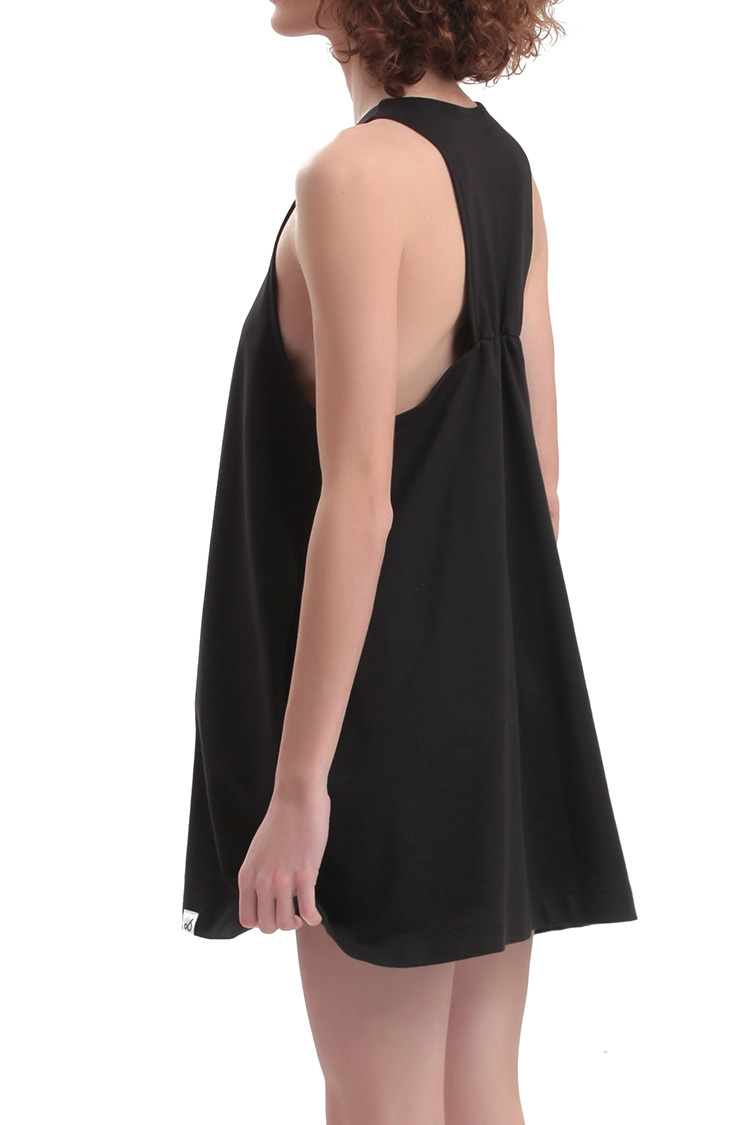 MINI DRESS WITH A TRIANGULAR BACK DESIGN — BLACK
