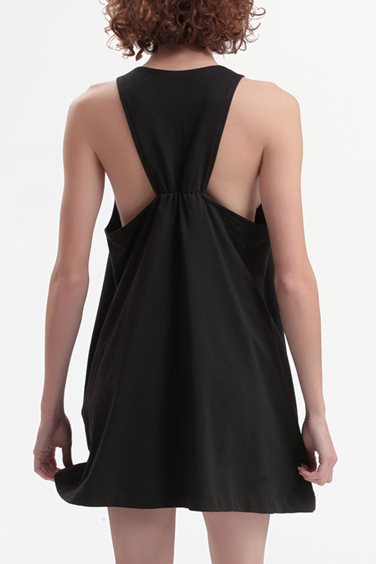 MINI DRESS WITH A TRIANGULAR BACK DESIGN — BLACK