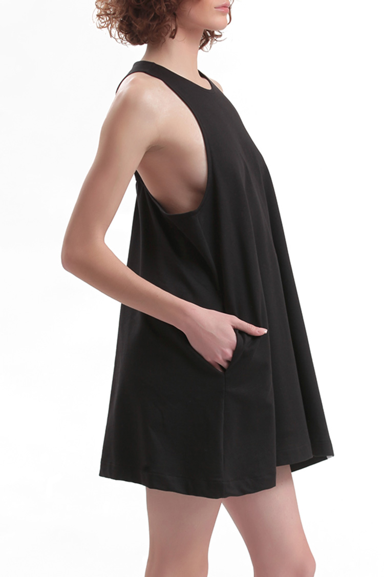MINI DRESS WITH A TRIANGULAR BACK DESIGN — BLACK