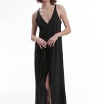 LONG DRESS WITH A FRONT SLIT — BLACK