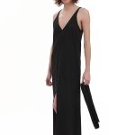 LONG DRESS WITH A FRONT SLIT — BLACK