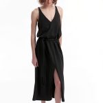 LONG DRESS WITH A FRONT SLIT — BLACK