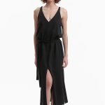 LONG DRESS WITH A FRONT SLIT — BLACK
