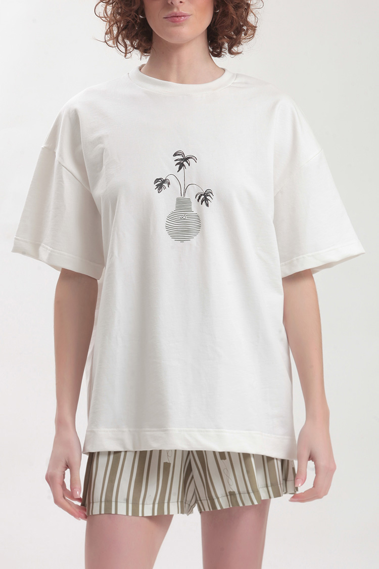 UNISEX T SHIRT WITH FLOWER POT LOGO — WHITE