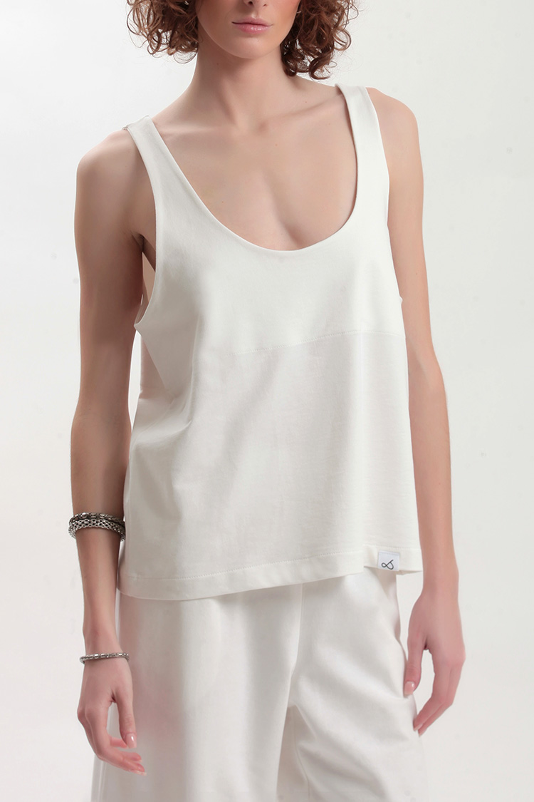 TANK TOP WITH DEEP NECKLINE — WHITE