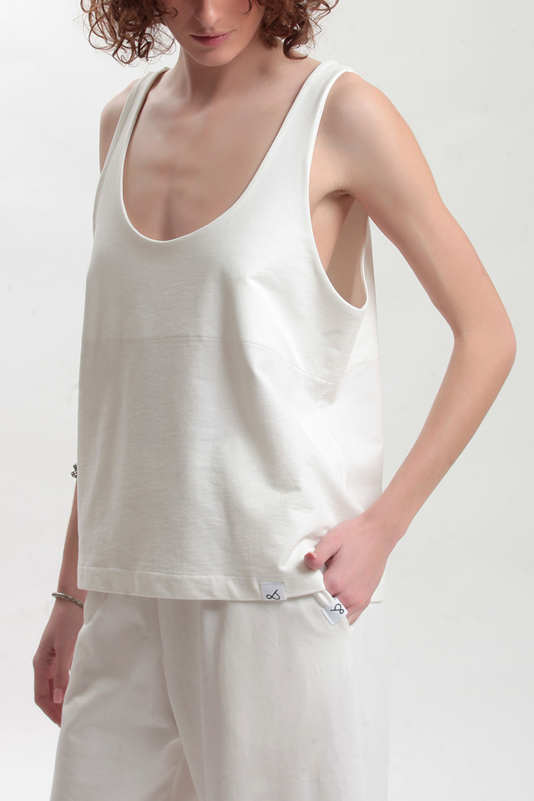 TANK TOP WITH DEEP NECKLINE — WHITE