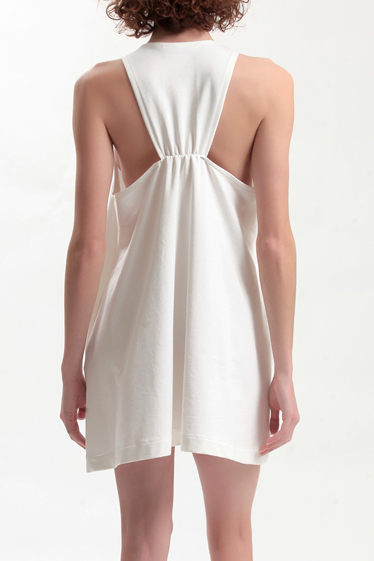 MINI DRESS WITH A TRIANGULAR BACK DESIGN — WHITE