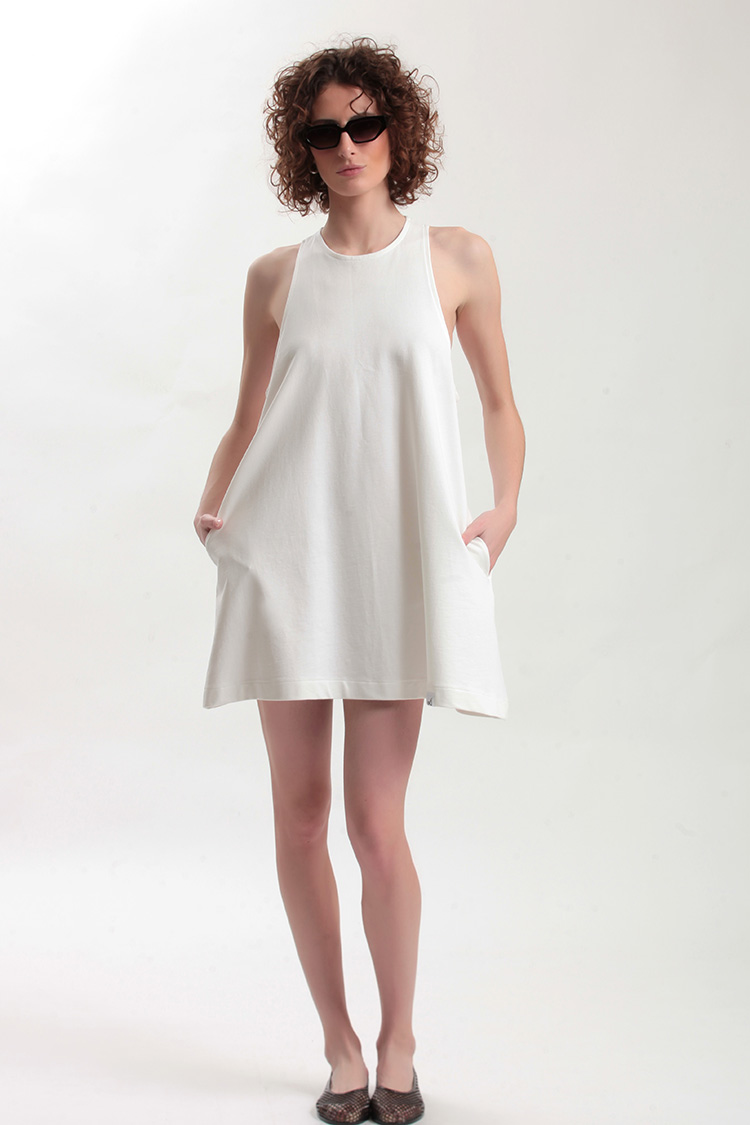 MINI DRESS WITH A TRIANGULAR BACK DESIGN — WHITE