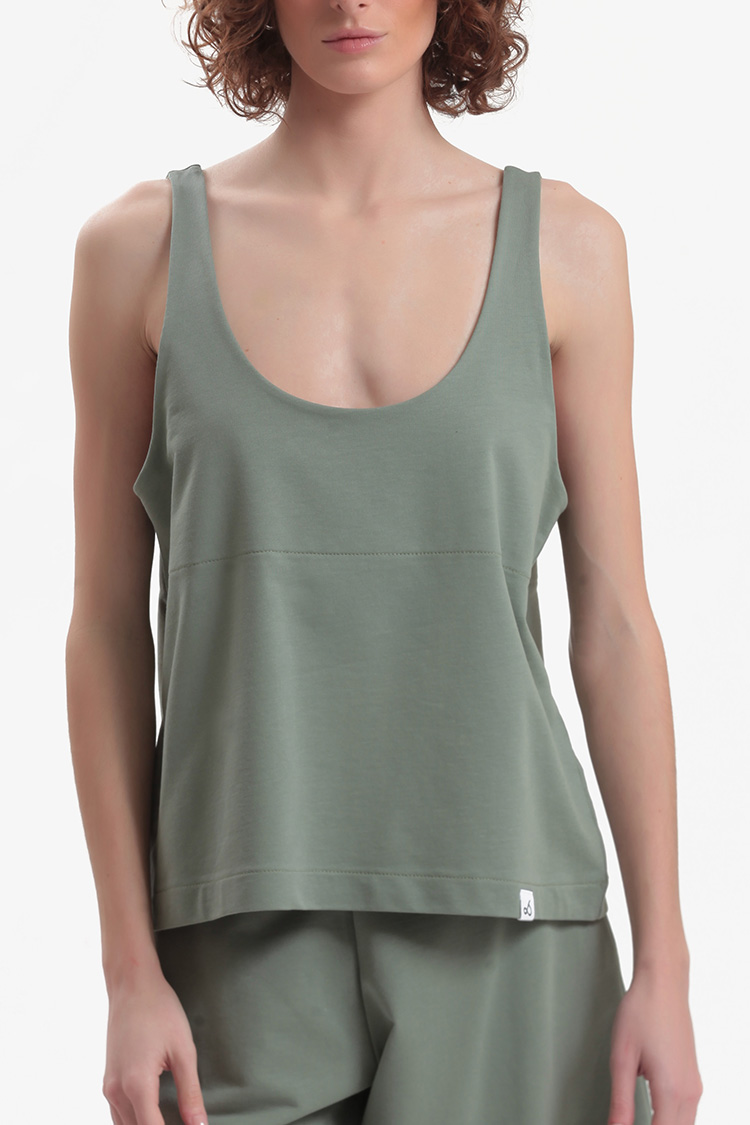 TANK TOP WITH DEEP NECKLINE — OLIVE