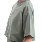 T SHIRT WITH OVERSIZED SHOULDERS AND LOGO — OLIVE