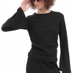 RIBBED LONG SLEEVE TOP-BLACK