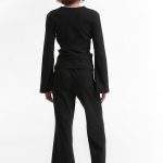 RIBBED FLARED LEG PANTS – BLACK