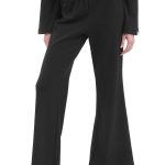 RIBBED FLARED LEG PANTS – BLACK