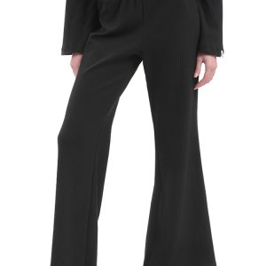 RIBBED FLARED LEG PANTS – BLACK