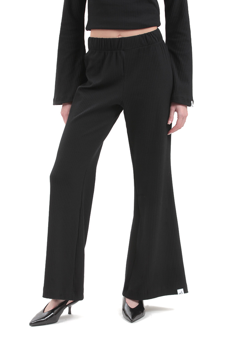 RIBBED FLARED LEG PANTS – BLACK