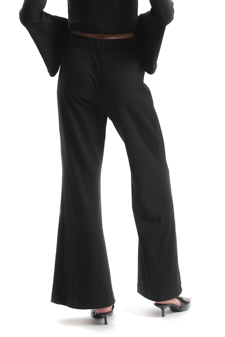 RIBBED FLARED LEG PANTS – BLACK