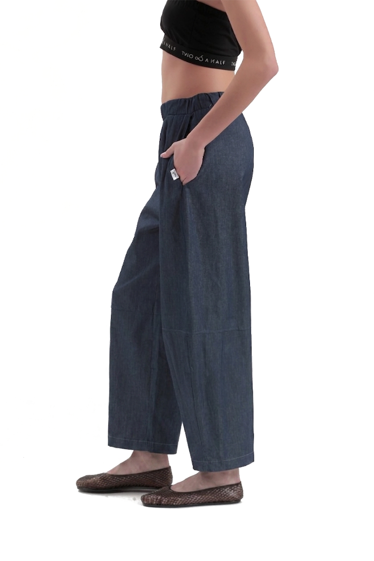 WIDE LEG DENIM-LOOK TROUSERS