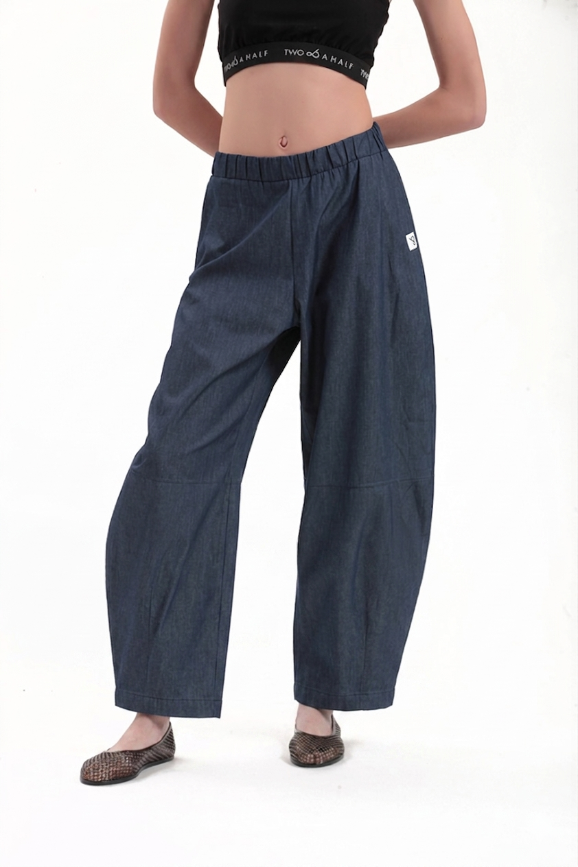 WIDE LEG DENIM-LOOK TROUSERS