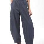 WIDE LEG DENIM-LOOK TROUSERS