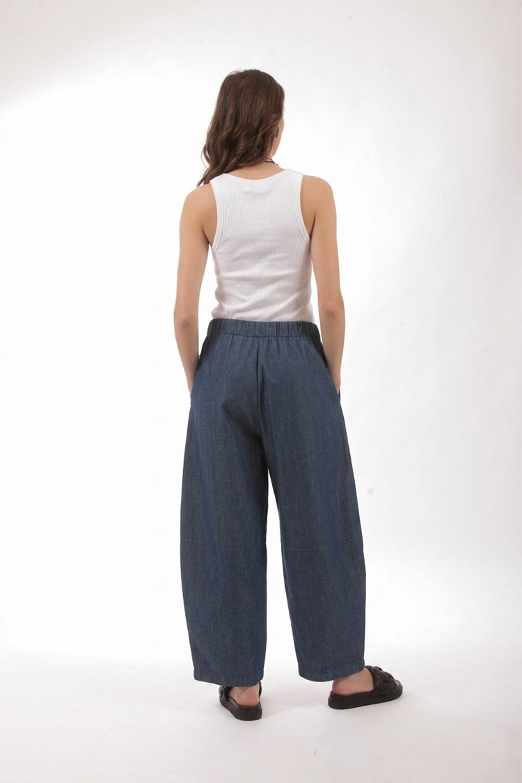 WIDE LEG DENIM-LOOK TROUSERS