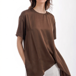 ASYMMETRICAL SATIN OVERSIZED TOP- CHOCOLATE