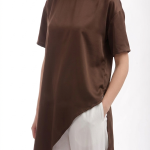 ASYMMETRICAL SATIN OVERSIZED TOP- CHOCOLATE