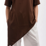 ASYMMETRICAL SATIN OVERSIZED TOP- CHOCOLATE