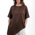 ASYMMETRICAL SATIN OVERSIZED TOP- CHOCOLATE